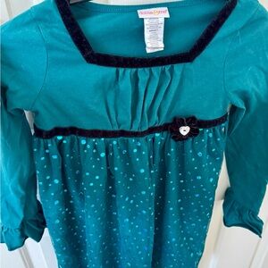 Dollie & Me Teal Dress with Black Velvet Trim